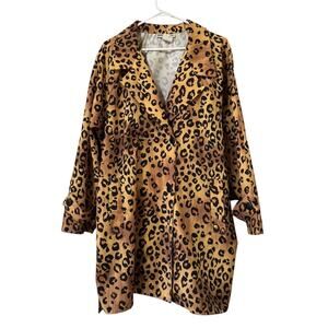 David Benjamin Leopard Trench Coat Women Size Large Polyester USA Vintage 90's